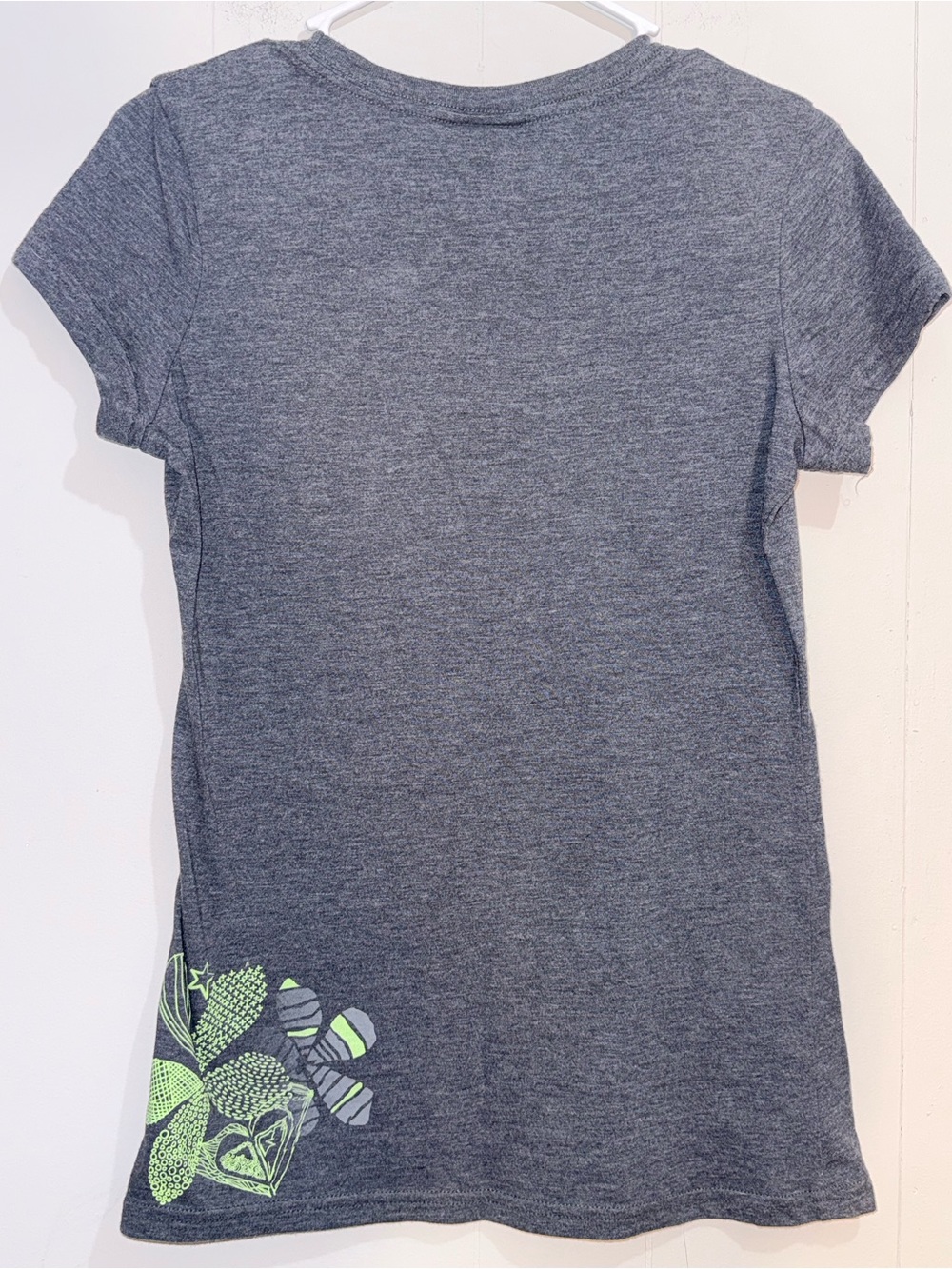 VTG Y2K Roxy Paradise Graphic Tee Dark Heather Grey Surf Baby Tee XL - Picture 2 of 3